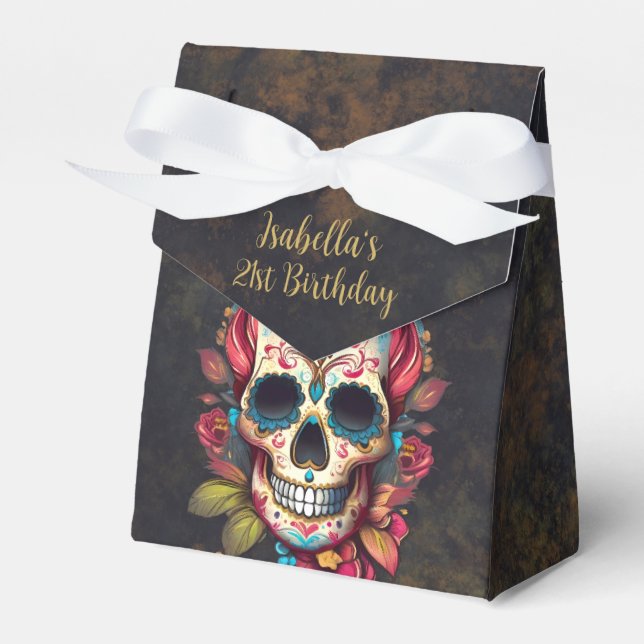 Floral Sugar Skull Milestone Birthday  Favour Box (Front Side)