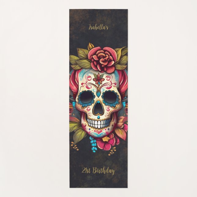 Floral Sugar Skull Milestone Birthday Yoga Mat (Front)