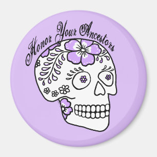 Floral Sugar Skull Purple Honour Your Ancestors Magnet