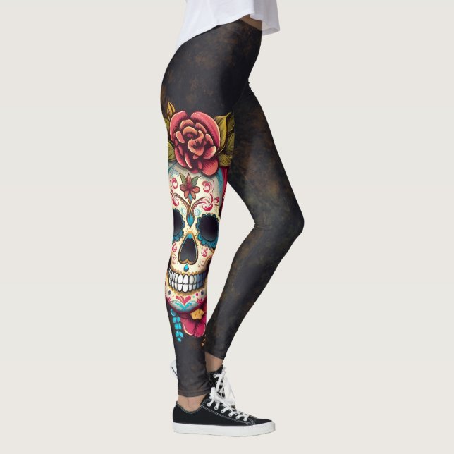 Floral Sugar Skull Quinceanera Birthday Leggings (Right)
