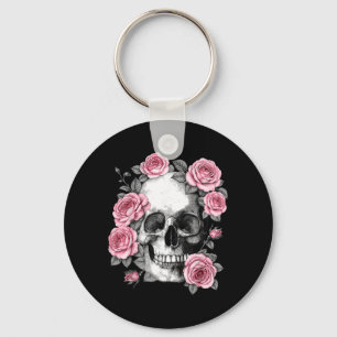 Floral Sugar Skull Rose Flowers Skeleton Halloween Key Ring
