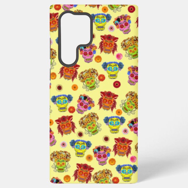 Floral Sugar Skull Samsung Galaxy S22 Ultra Case (Back)