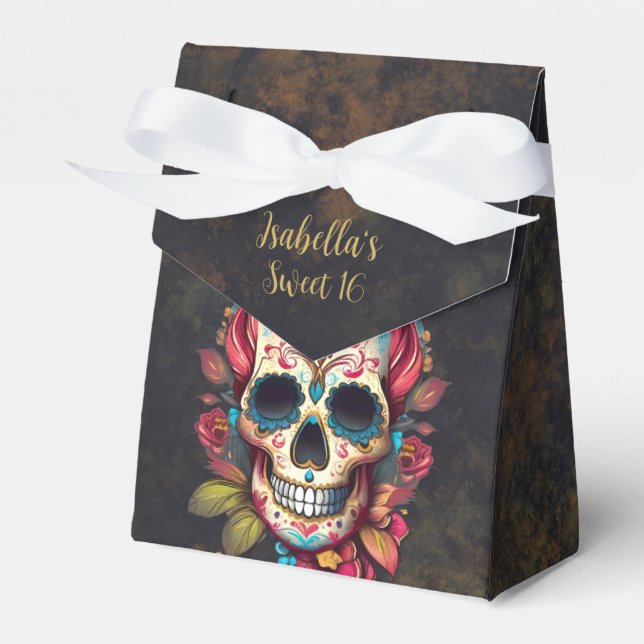 Floral Sugar Skull Sweet 16 Birthday  Favour Box (Front Side)