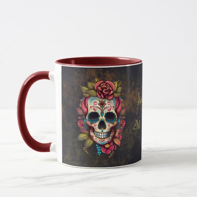 Floral Sugar Skull Sweet 16 Birthday Mug (Left)