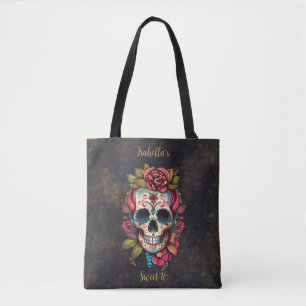 Floral Sugar Skull Sweet 16 Birthday Tote Bag