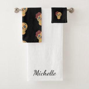 Floral Sugar Skulls Day of the Dead Bath Towel Set
