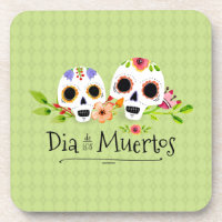 Floral Sugar Skulls Dia de Muertos | Coaster