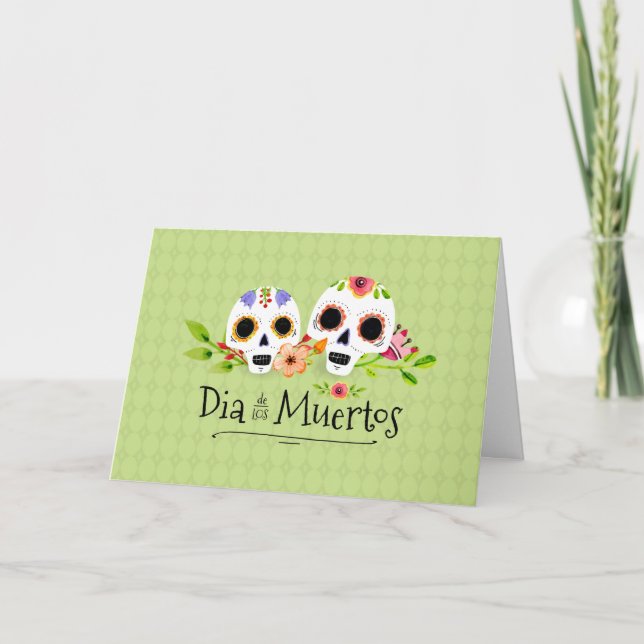 Floral Sugar Skulls Dia de Muertos Greeting Card (Front)
