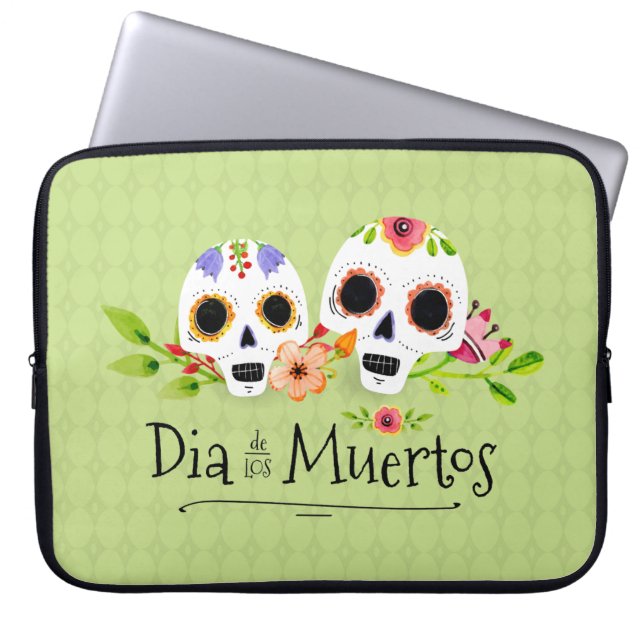 Floral Sugar Skulls Dia de Muertos | Laptop Sleeve (Front)
