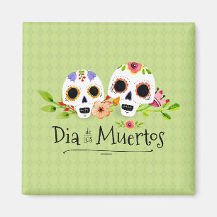 Floral Sugar Skulls Dia de Muertos Magnet