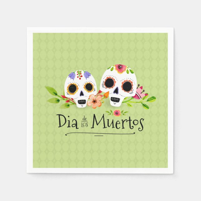 Floral Sugar Skulls Dia de Muertos | Napkin (Front)
