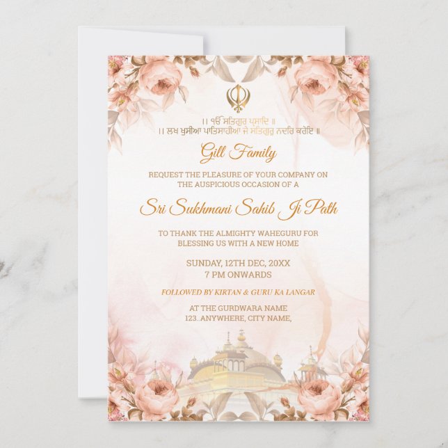 Floral Sukhmani Sahib Path Invitation (Front)