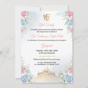 Floral Sukhmani Sahib Path Invitation card