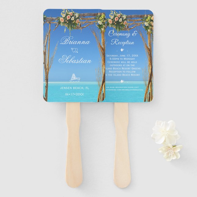 Floral Summer Beach Wedding Gate Reception Hand Fan (Front and Back)