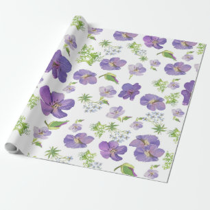 floral summer botanical background of lilac water wrapping paper