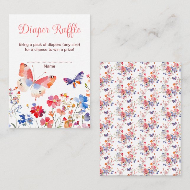 Floral Summer Butterfly Baby Shower Diaper Raffle Enclosure Card (Front/Back)