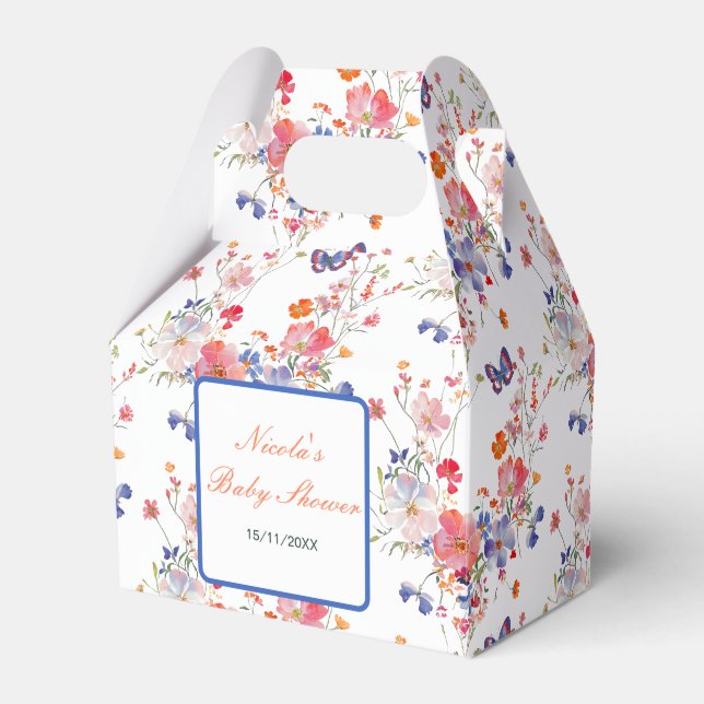 Floral Summer Butterfly Baby Shower Favour Box (Front Side)