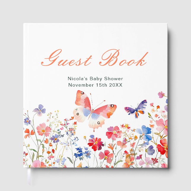Floral Summer Butterfly Baby Shower Guest Book (Front)