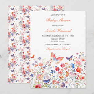 Floral Summer Butterfly Baby Shower Invitation