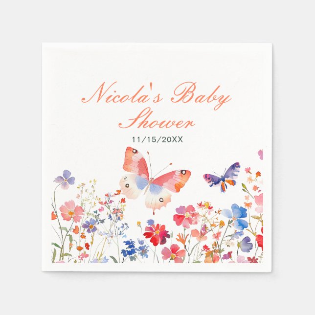 Floral Summer Butterfly Baby Shower Napkin (Front)