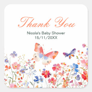 Floral Summer Butterfly Baby Shower Square Sticker