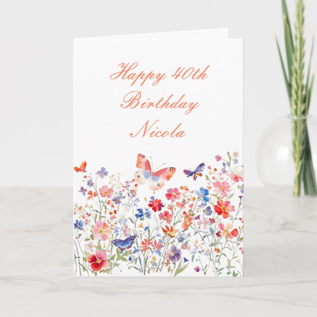 Floral Summer Butterfly Birthday Card (Front)