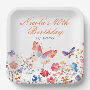 Floral Summer Butterfly Birthday Paper Plate
