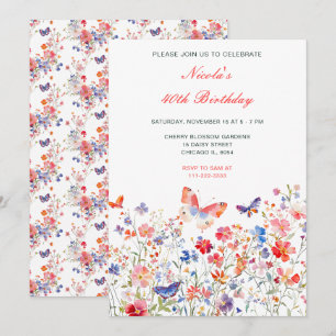 Floral Summer Butterfly Birthday Party Invitation