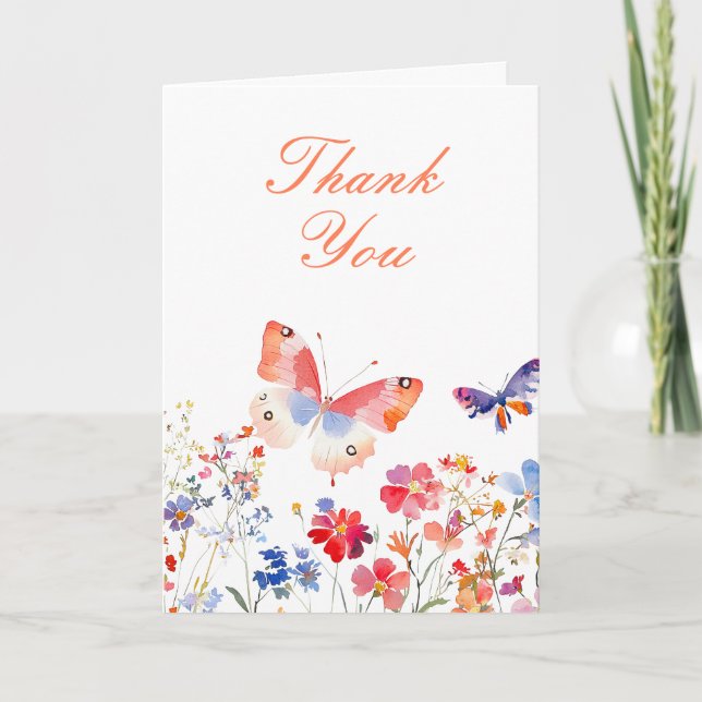 Floral Summer Butterfly Birthday Thank You Card (Front)