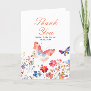 Floral Summer Butterfly Bridal Shower Thank You Card