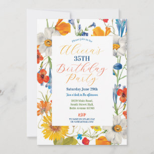 Floral Summer Colour Flowers Blue Birthday Womens Invitation