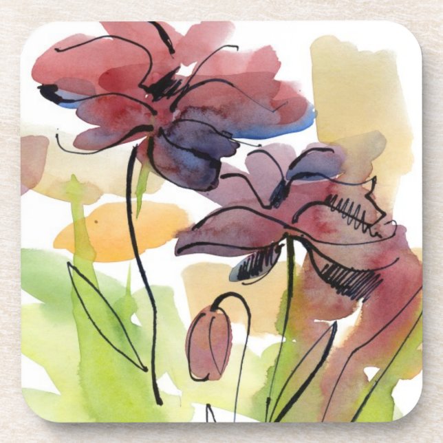 Floral summer design with hand-painted abstract 2 coaster (Front)