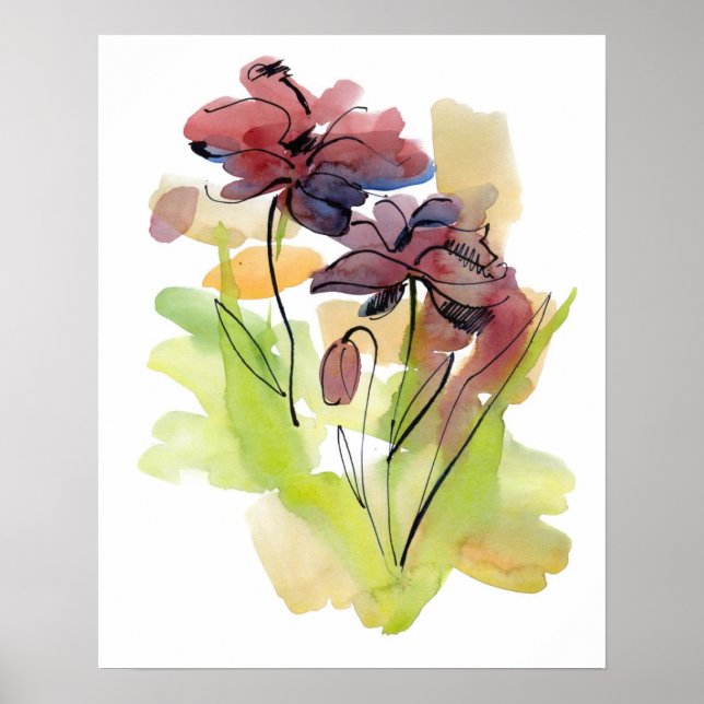 Floral summer design with hand-painted abstract 2 poster (Front)