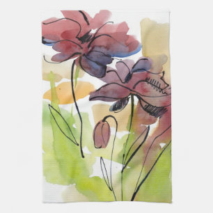 Floral summer design with hand-painted abstract 2 tea towel