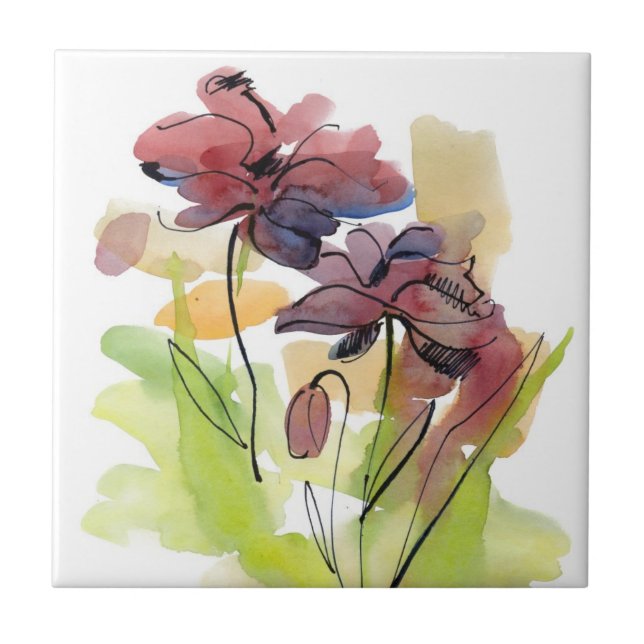 Floral summer design with hand-painted abstract 2 tile (Front)