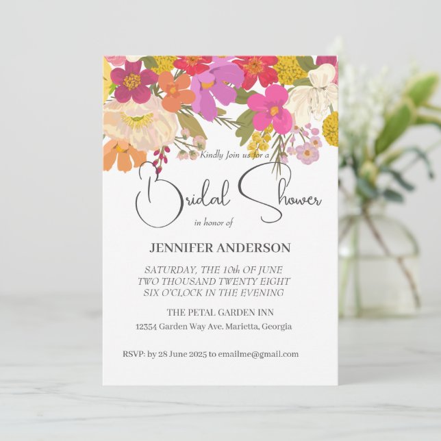 Floral Summer Garden Bridal Shower Invitation (Standing Front)