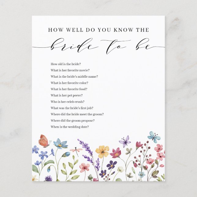 Floral Summer How Well Do you Know the Bride to be (Front)
