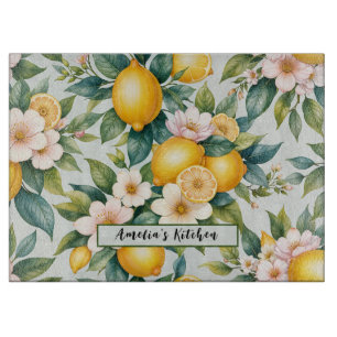 Floral Summer lemon citrus personalised name Cutting Board