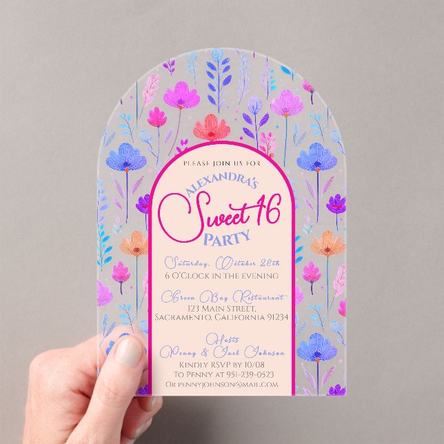 Floral summer sweet sixteen invitation transparent (Insitu (Handheld))