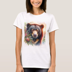 Floral Sun Bear Watercolor Illustration T-Shirt