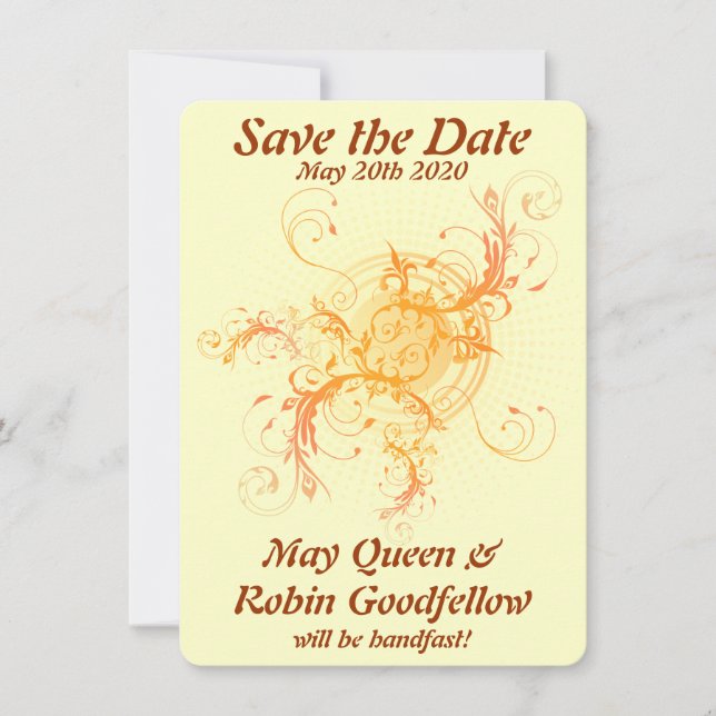 Floral Sun Pagan Handfasting Save the Date Card (Front)