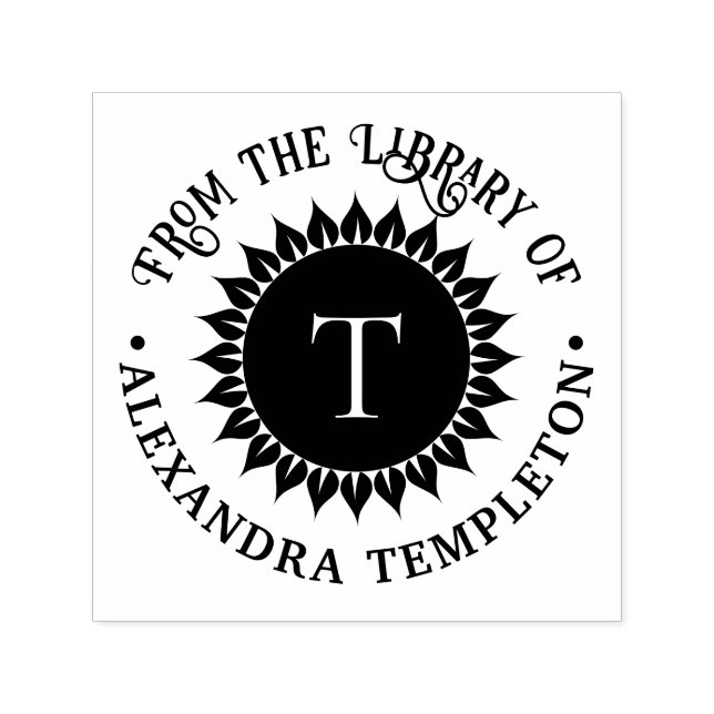 Floral Sunflower #1 Initial Library Book Name Self-inking Stamp (Design)