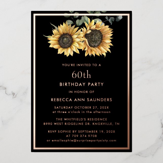 Floral Sunflower 60th Birthday Party Gold (Front)