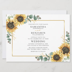 Floral Sunflower and Eucalyptus Foliage Wedding Invitation
