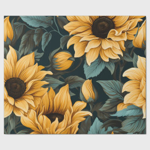 Floral Sunflower Bliss: Charming Seamless Pattern Wrapping Paper