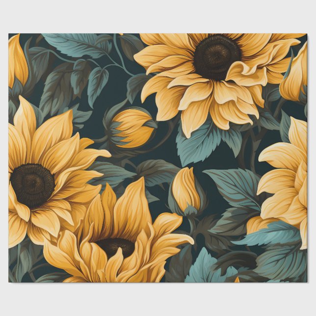 Floral Sunflower Bliss: Charming Seamless Pattern Wrapping Paper (Seam)