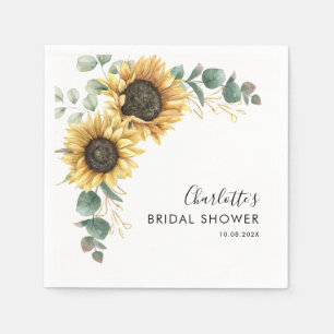 Floral Sunflower Bloom Script Bridal Shower Paper Napkin