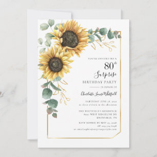 Floral Sunflower Botanical 80th Birthday Invitation