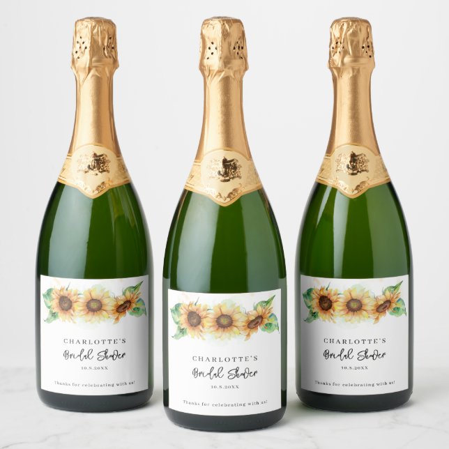 Floral Sunflower Botanical Bridal Shower Sparkling Wine Label (Bottles)