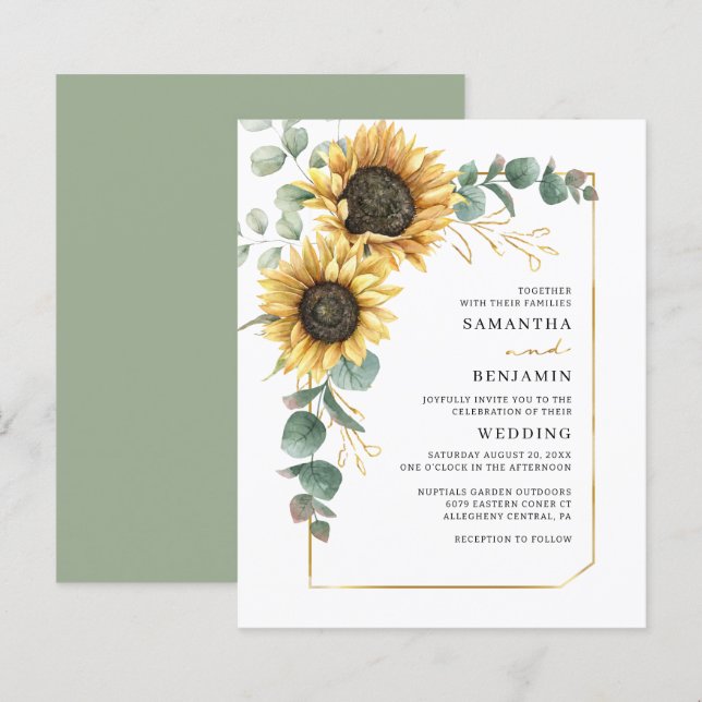 Floral Sunflower Botanical Wedding Invitation (Front/Back)